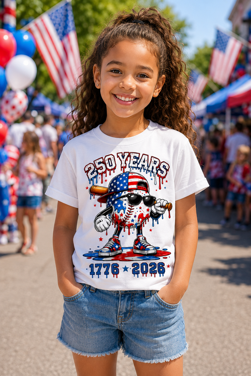 250 Years Patriotic Baseball Drip Tee
