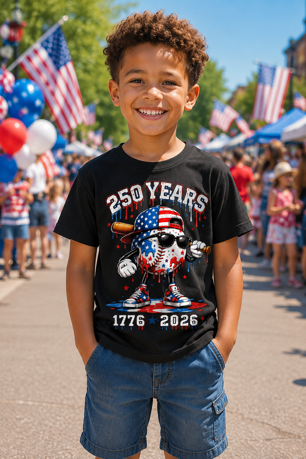 250 Years Patriotic Baseball Drip Tee