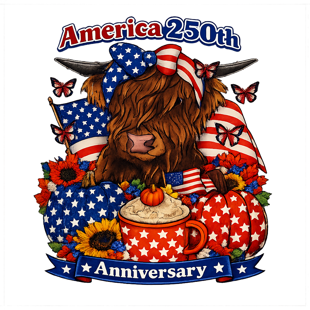 America 250th Anniversary Highland Cow Tee